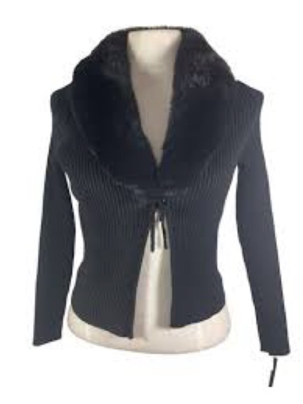 art class girls Black Ribbed Sweater with Faux Fur Shawl Collar